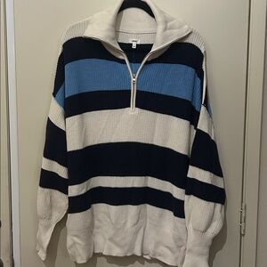 Aerie Blue and White Striped Half Zip Sweater